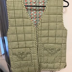 Damson Madser Olive Green Gingham Quilted Gilet / Vest